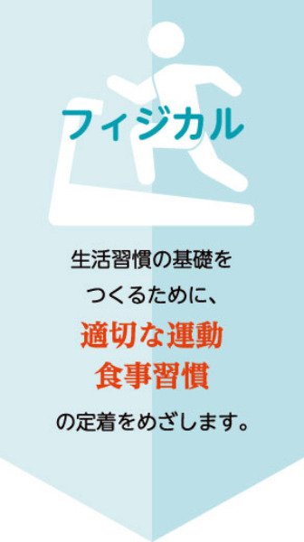 生活習慣の基礎をつくるために、適切な運動、食事習慣の定着をめざします。